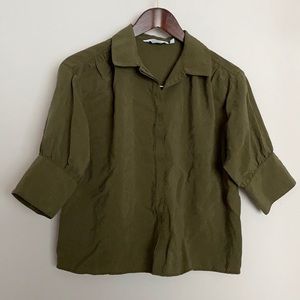 & Other Stories Green Button up Balloon Sleeve